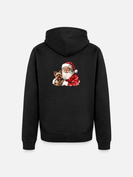 Weihnachtsmann- und Yorkshire Terrier-Kunst - Unisex Premium Bio Zip Hoodie - Schwarz