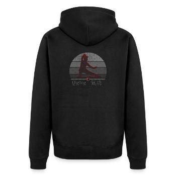 Qi Gong Kämpferin - Harmonie von Körper und Geist - Unisex Premium Bio Zip Hoodie - Schwarz - Hinten - Nico (187cm)