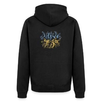 Blütenliebe Schriftzug - Unisex Premium Bio Zip Hoodie - Schwarz - Hinten - Nico (187cm)