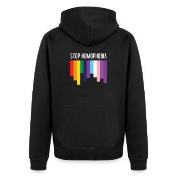 LGBT Pride Month - Stop Homophobia - Unisex Premium Organic Zip Hoodie - black - Back - Nico (187cm)