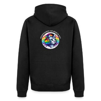Gay Pride. Kopfhörer an Welt aus - Unisex Premium Bio Zip Hoodie - Schwarz - Hinten - Nico (187cm)