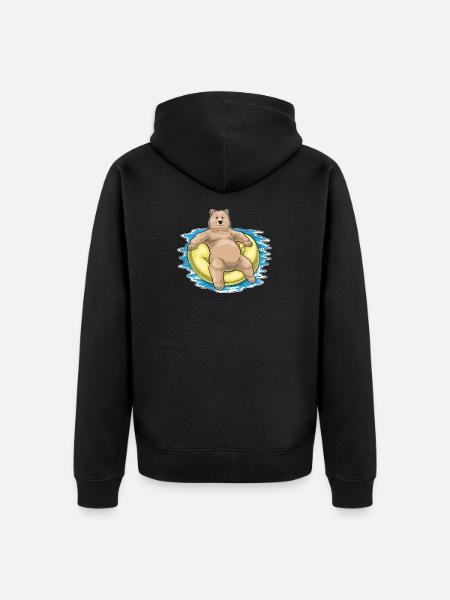 Bear Swimming Swim Ring Summer - Unisex Premium Organic Zip Hoodie - black