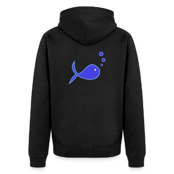 FISCH. SARDINE. APRILSCHERZ. MEER. OZEAN - Unisex Premium Bio Zip Hoodie - Schwarz - Hinten - Nico (187cm)