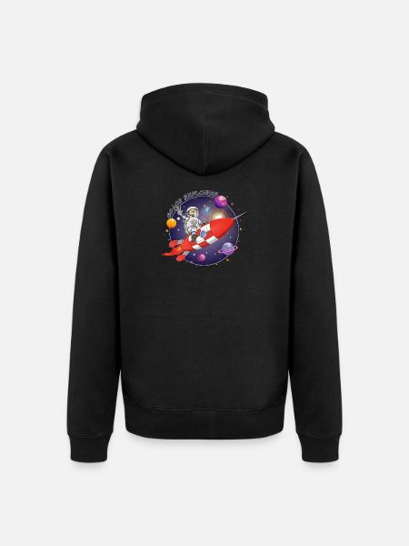 The astronaut and the red rocket in space - Unisex Premium Organic Zip Hoodie - black