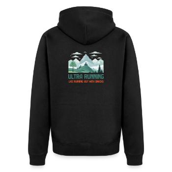 Ultra Running, Like Running But With Snacks - Unisex Premium Organic Zip Hoodie - black - Back - Nico (187cm)