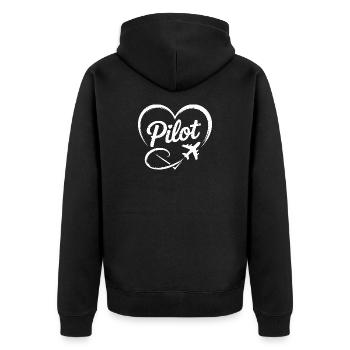 Pilot Heart Airplane Flight License - Unisex Premium Organic Zip Hoodie - black - Back - Nico (187cm)