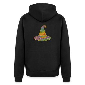 Bunt funkelnder Hexenhut - Unisex Premium Bio Zip Hoodie - Schwarz - Hinten - Nico (187cm)