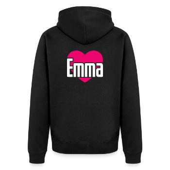 J’aime Emma Coeur rose J’aime Emma - Veste à capuche bio Premium Unisexe - noir - Dos - Nico (187cm)