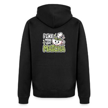 Thé matcha dit thé vert comme toi, très matcha - Veste à capuche bio Premium Unisexe - noir - Dos - Nico (187cm)