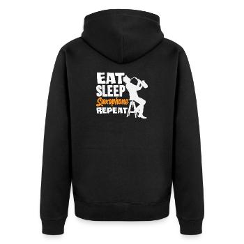 Eat Sleep Saxophone Repeat Saxophonist - Unisex Premium Bio Zip Hoodie - Schwarz - Hinten - Nico (187cm)