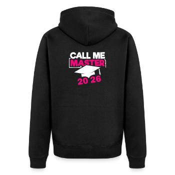 Master 2026 Abschluss Promotion Sponsion - Unisex Premium Bio Zip Hoodie - Schwarz - Hinten - Nico (187cm)