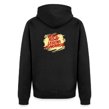 Rebel Today Legend Tomorrow - Art typographique audacieux - Veste à capuche bio Premium Unisexe - noir - Dos - Nico (187cm)