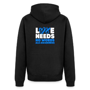 ALS Nervenkrankheit - Unisex Premium Bio Zip Hoodie - Schwarz - Hinten - Nico (187cm)