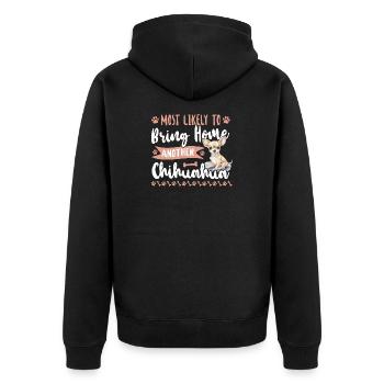 Chihuahua Chihuahueño Most Likely - Unisex Premium Bio Zip Hoodie - Schwarz - Hinten - Nico (187cm)