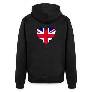 Herzflagge Großbritannien - Unisex Premium Bio Zip Hoodie - Schwarz - Hinten - Nico (187cm)