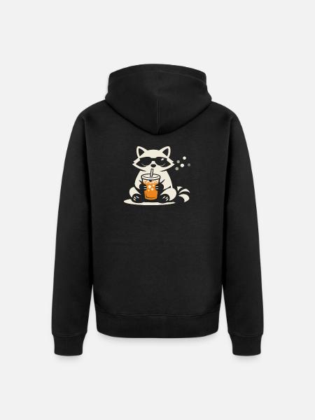 Waschbär Eiskaffee Lustig Geschenk Sommer - Unisex Premium Bio Zip Hoodie - Schwarz