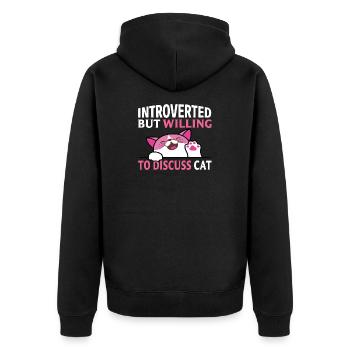 Introverted cat discussion - Unisex Premium Bio Zip Hoodie - Schwarz - Hinten - Nico (187cm)