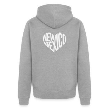 New Mexico Herz Typo - Unisex Premium Bio Zip Hoodie - Grau meliert - Hinten - Nico (187cm)
