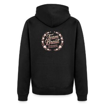 Team Braut Wir Eskalieren Crew Squad JGA Frauen - Unisex Premium Bio Zip Hoodie - Schwarz - Hinten - Nico (187cm)