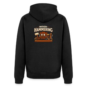 Stimmung: Hämmern | Lederwerkzeug - Unisex Premium Bio Zip Hoodie - Schwarz - Hinten - Nico (187cm)