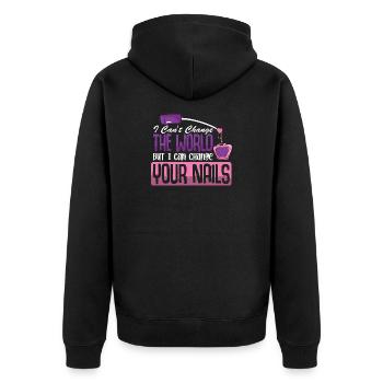 Nageldesigner Nageldesignerin Kosmetik Nagelstudio - Unisex Premium Bio Zip Hoodie - Schwarz - Hinten - Nico (187cm)