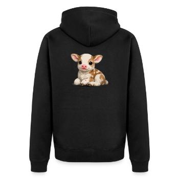 Süßes Kalb-Kuscheltier - Unisex Premium Bio Zip Hoodie - Schwarz - Hinten - Nico (187cm)