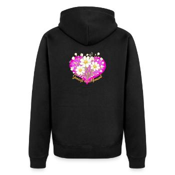 Genieß den Moment Blütenherz - Unisex Premium Bio Zip Hoodie - Schwarz - Hinten - Nico (187cm)