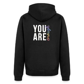 You Are Enough Typography Rainbow Pride - Unisex Premium Organic Zip Hoodie - black - Back - Nico (187cm)