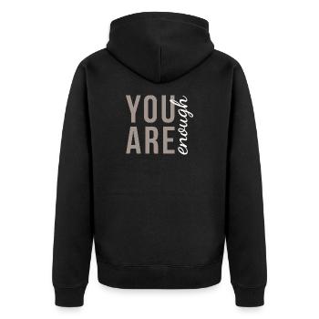 You Are Enough Typography in Elegant Taupe - Unisex Premium Organic Zip Hoodie - black - Back - Nico (187cm)