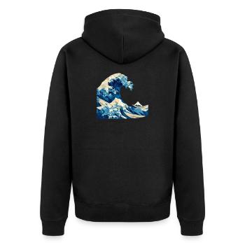 Origami Welle japanische Kunst Hokusai Fuji - Unisex Premium Bio Zip Hoodie - Schwarz - Hinten - Nico (187cm)