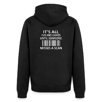 Barcode-Gespräch: Verpasster Scan-Meme - Unisex Premium Bio Zip Hoodie - Schwarz - Hinten - Nico (187cm)