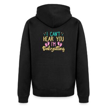 Tagesmutter Can´t Hear You I´m Nanny - Unisex Premium Bio Zip Hoodie - Schwarz - Hinten - Nico (187cm)