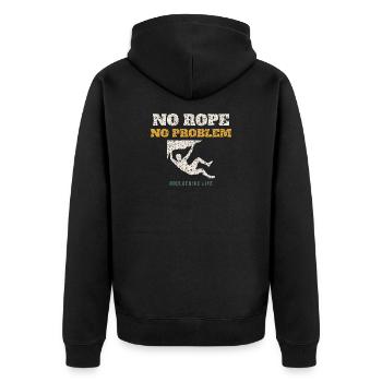 No Rope No Problem - Unisex Premium Organic Zip Hoodie - black - Back - Nico (187cm)