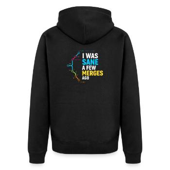 Vor ein paar Merges war ich noch bei Verstand, Programmierer-Humor - Unisex Premium Bio Zip Hoodie - Schwarz - Hinten - Nico (187cm)