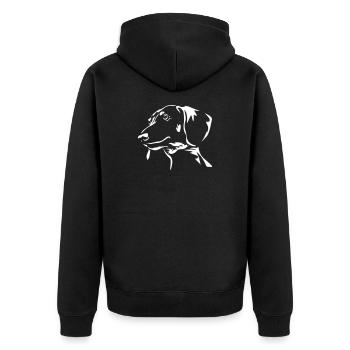 Dackel Kopf "Black Edition - Unisex Premium Bio Zip Hoodie - Schwarz - Hinten - Nico (187cm)