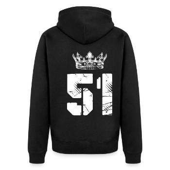 51 Zahl Krone - Unisex Premium Bio Zip Hoodie - Schwarz - Hinten - Nico (187cm)