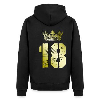 18 Zahl Krone - Unisex Premium Bio Zip Hoodie - Schwarz - Hinten - Nico (187cm)