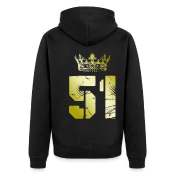 51 Zahl Krone - Unisex Premium Bio Zip Hoodie - Schwarz - Hinten - Nico (187cm)