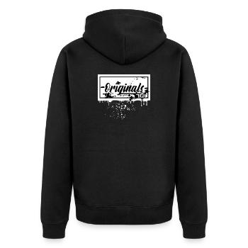 "OJIO" - Nur die Originale - Unisex Premium Bio Zip Hoodie - Schwarz - Hinten - Nico (187cm)