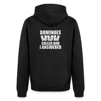 Domino Design - Unisex Premium Bio Zip Hoodie - Schwarz - Hinten - Nico (187cm)