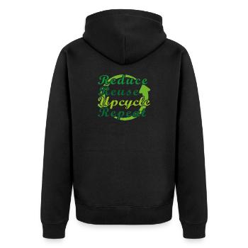 Reduce Reuse Upcycle Repeat - Unisex Premium Bio Zip Hoodie - Schwarz - Hinten - Nico (187cm)