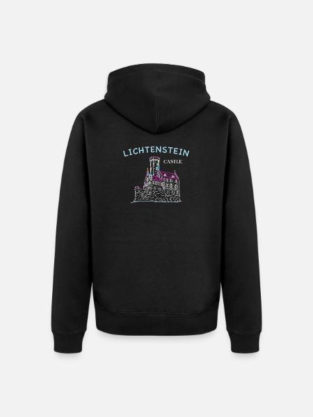 Lichtenstein Castle, Germany, Hand Drawing - Unisex Premium Organic Zip Hoodie - black