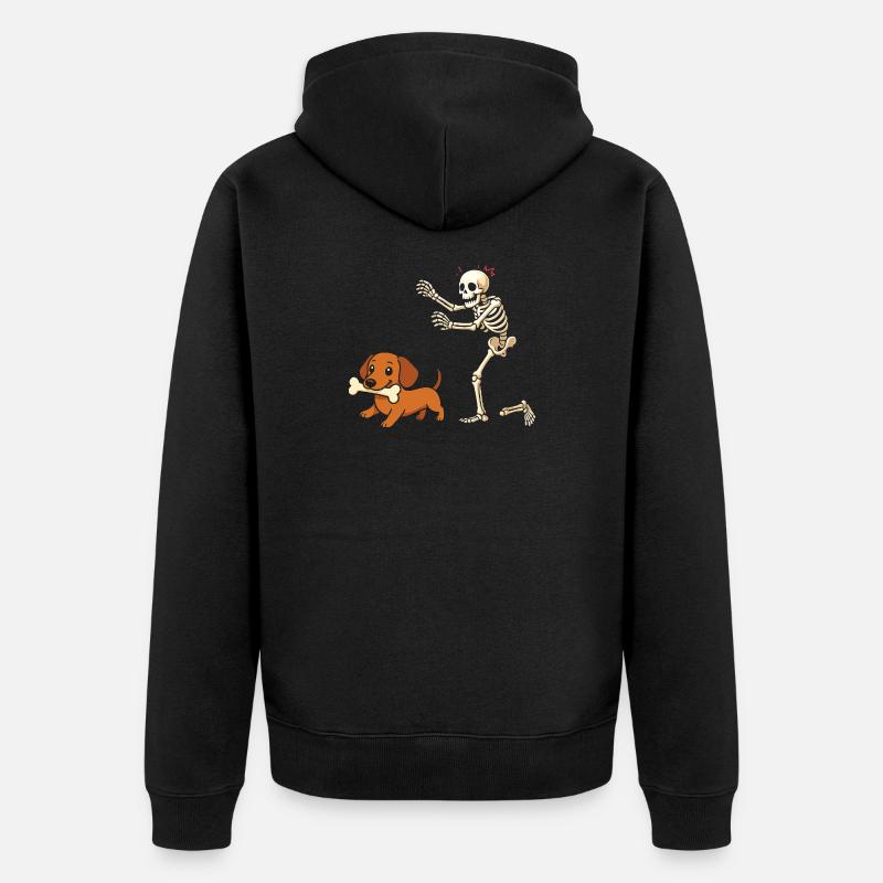 Humour Squelette Poursuit Chien Teckel - Veste à capuche bio Premium Unisexe - noir