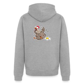 Witziger Huhn mit Ei Cartoon - Unisex Premium Bio Zip Hoodie - Grau meliert - Hinten - Nico (187cm)