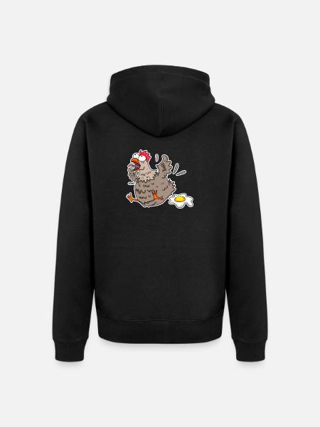 Funny Chicken with Egg Cartoon - Unisex Premium Organic Zip Hoodie - black