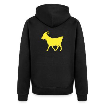 G.O.A.T Ziege gelb - Unisex Premium Bio Zip Hoodie - Schwarz - Hinten - Nico (187cm)