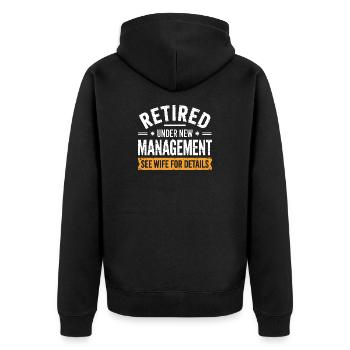 Ruhestand unter neuer Leitung - Unisex Premium Bio Zip Hoodie - Schwarz - Hinten - Nico (187cm)