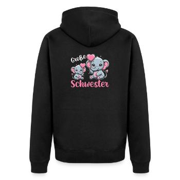 Große Schwester Elefanten Älteres Geschwisterkind - Unisex Premium Bio Zip Hoodie - Schwarz - Hinten - Nico (187cm)