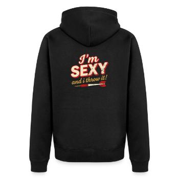 Dartf funny Hoodie "i'm sexy and I throw it" - Unisex Premium Organic Zip Hoodie - black - Back - Nico (187cm)