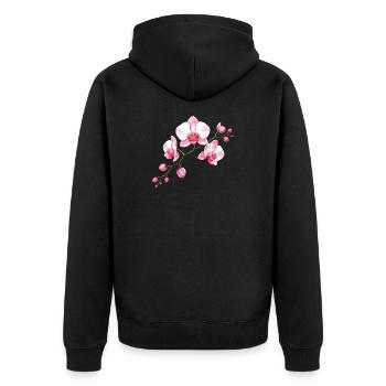 Orchidee Blütenzweig Illustration Florales Motiv - Unisex Premium Bio Zip Hoodie - Schwarz - Hinten - Nico (187cm)